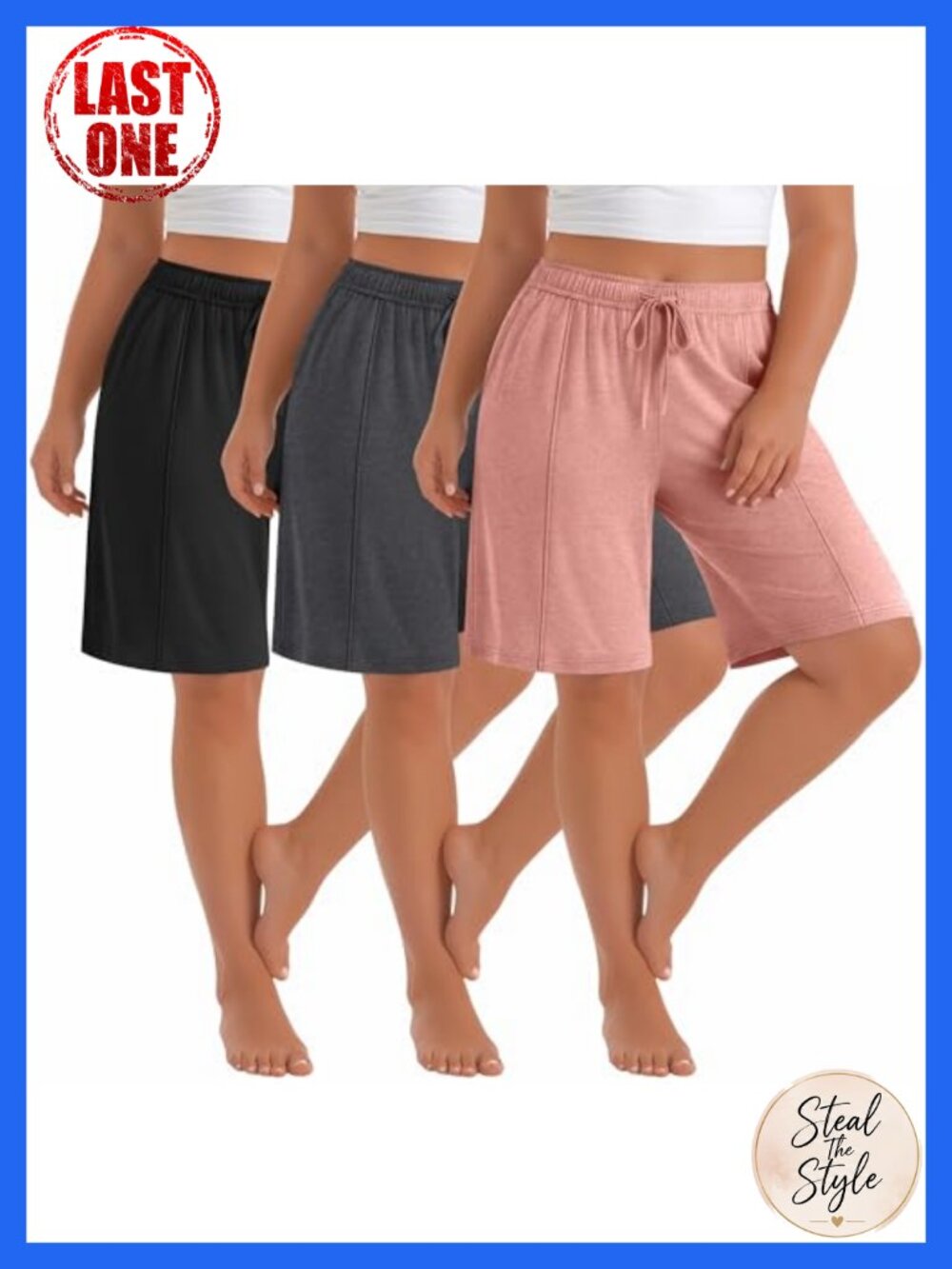 3 Pack Plus Size Bermuda Shorts Women Drawstring Stretch Cotton